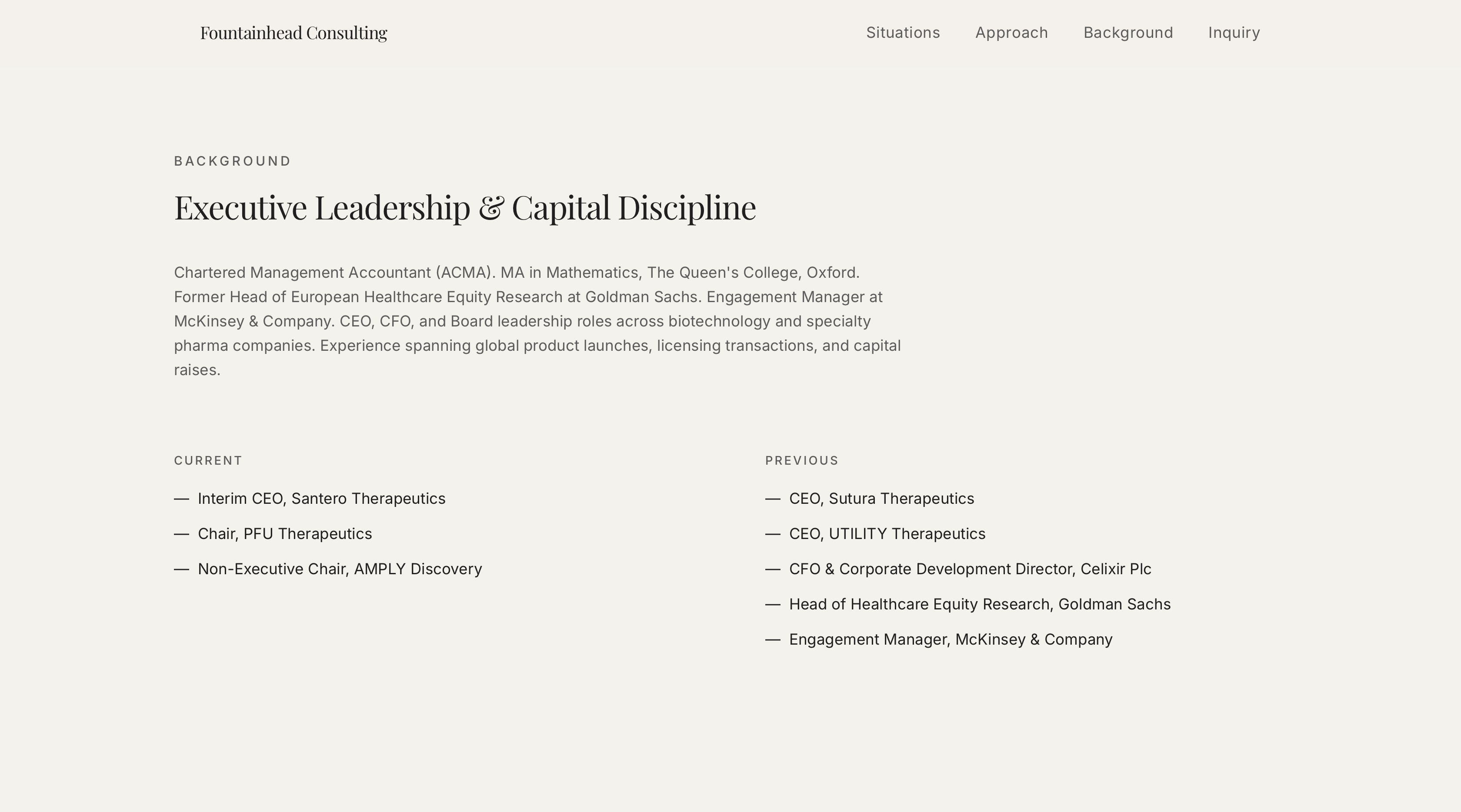 Fountainhead Consulting — Background & credentials section